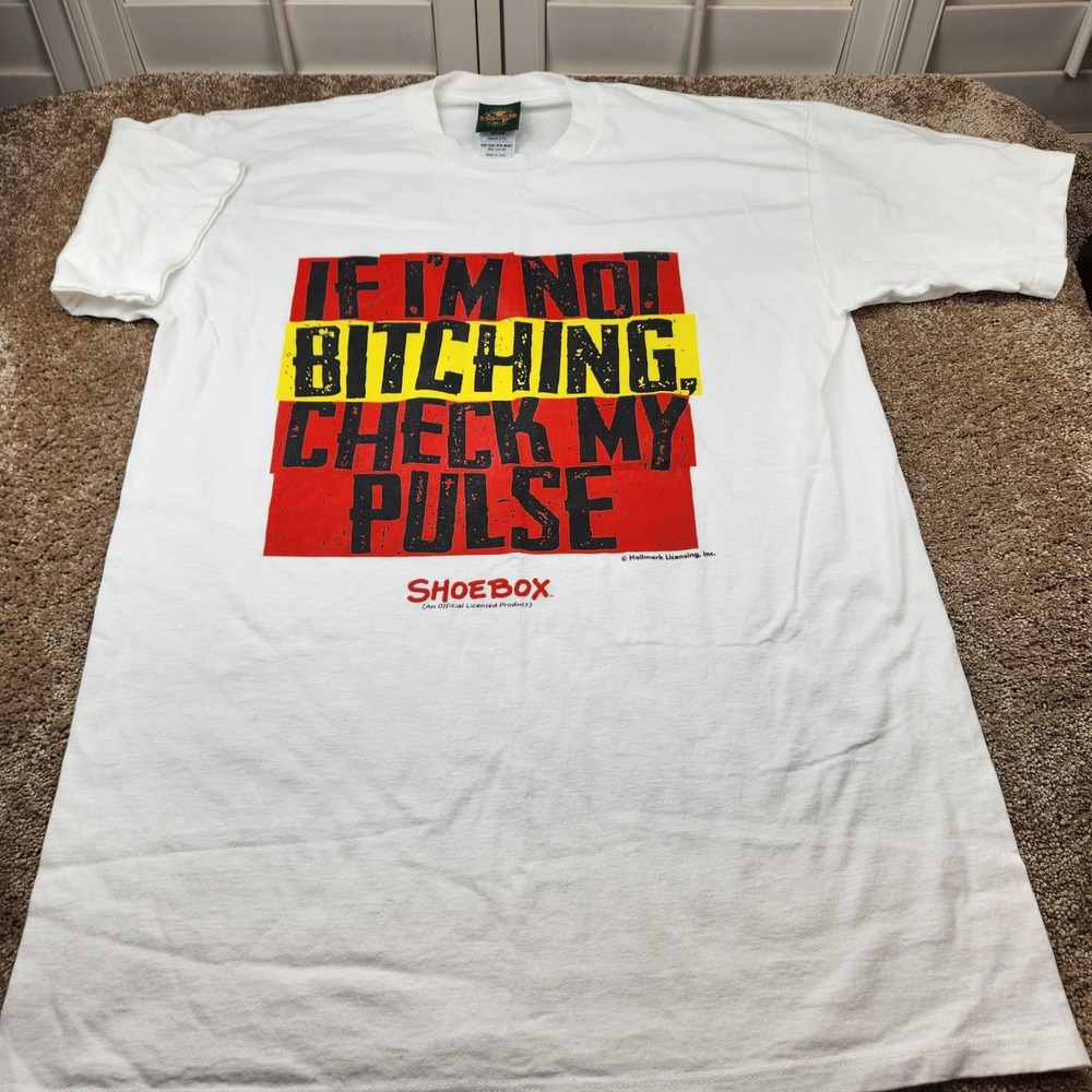 Vintage Logotel Hallmark Shoebox Bitching Check My Pulse T-Shirt White OSFA USA